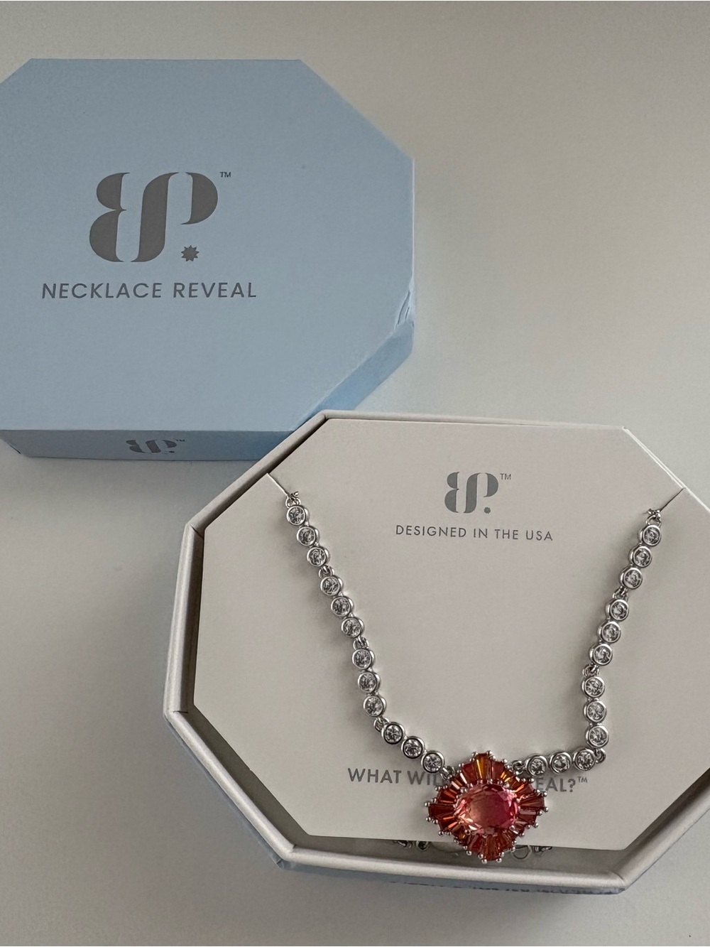 Bomb Party Cushion Royal Necklace NK72042 PinkYellow BiColor Rhodium Plating